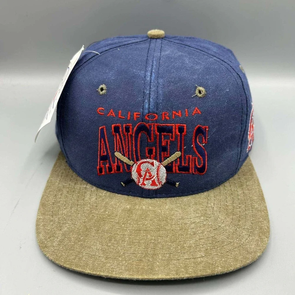 Vintage California Angels Hat Men Blue Brown Signatures Snap Back Cap New